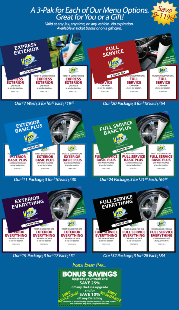 Jax Kar Wash Gifts - 3-Paks