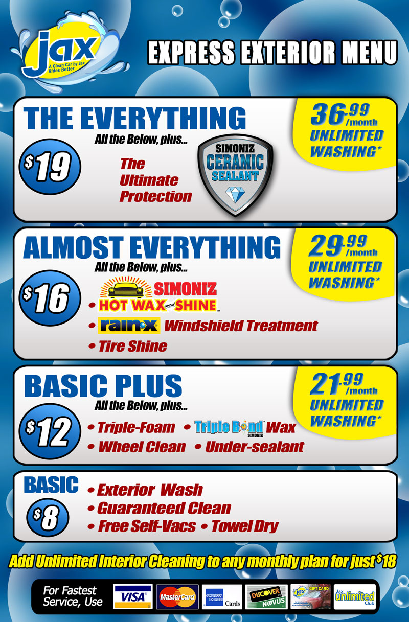 Exterior-Only Car Wash Menu